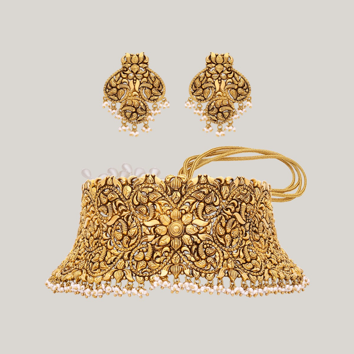 Floral Elegance Gold Choker Set