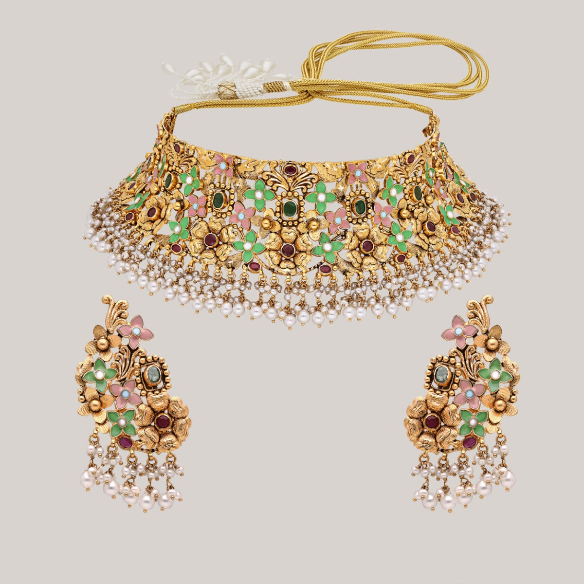 Floral Meenakari Gold Choker Set