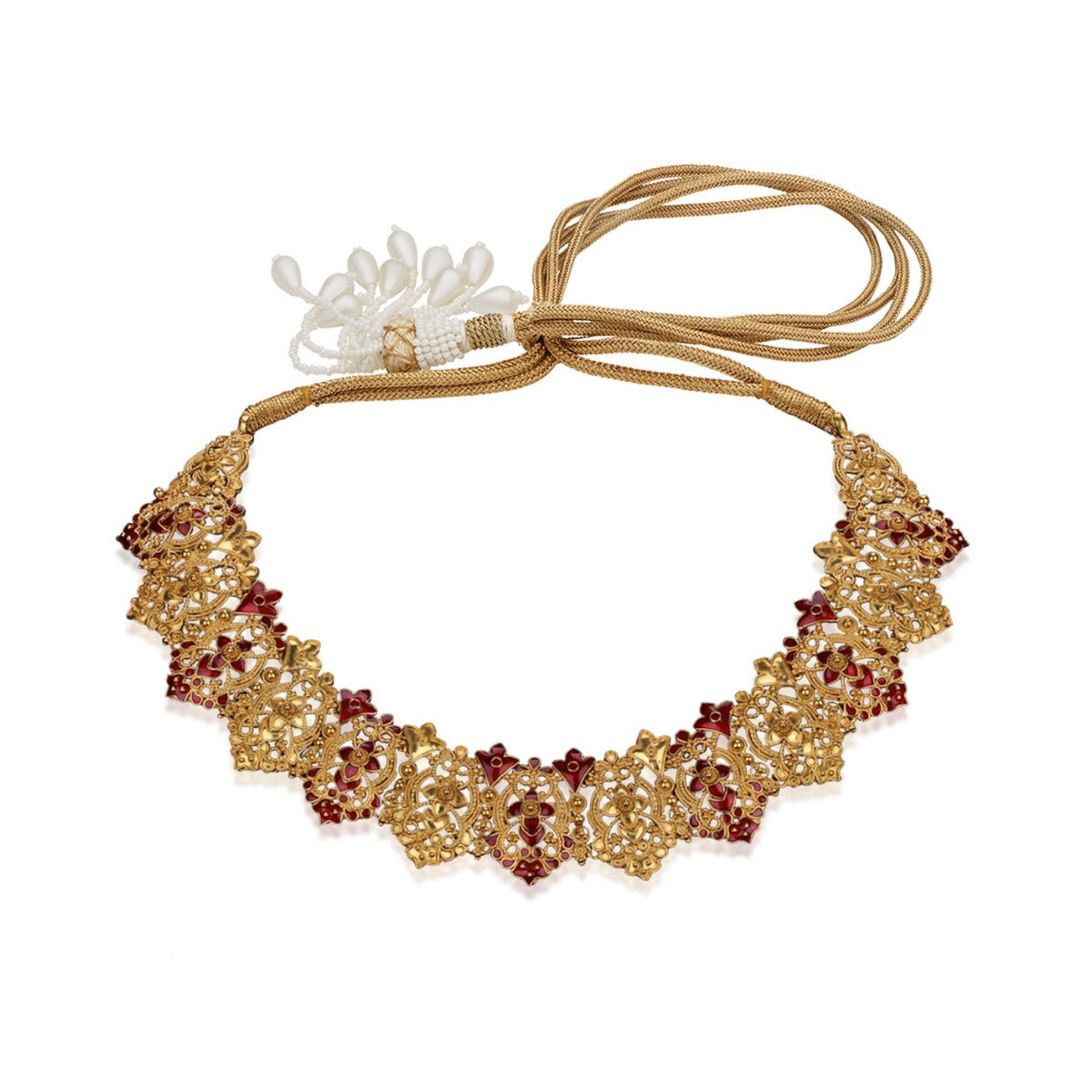 Pink Tazzled Gold Necklace