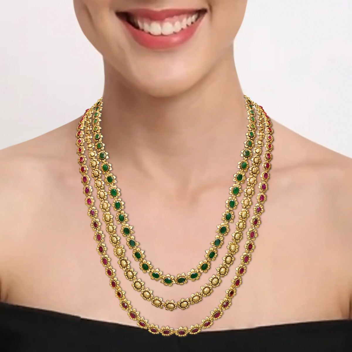 Stone Studded Rustic Gold Necklace