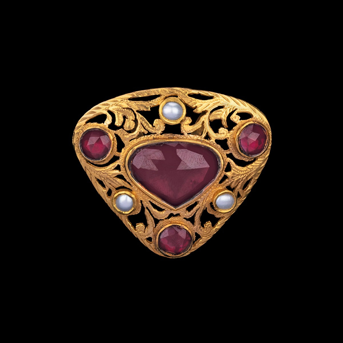 Red Studded Trio Gold Pendant
