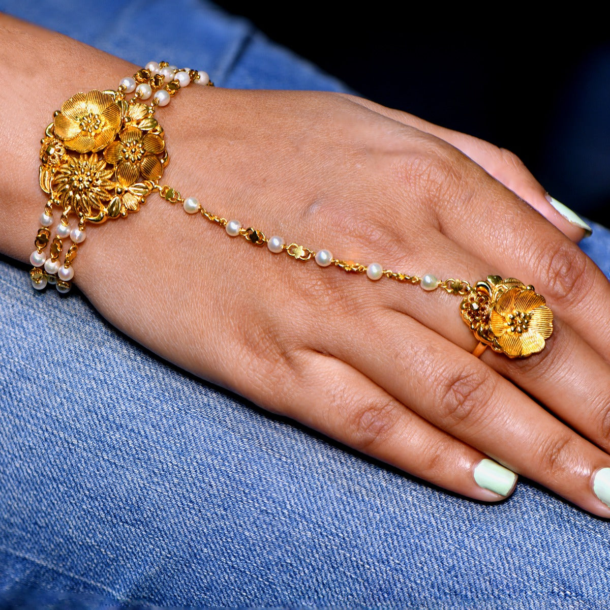 Bunched Floral Gold Haathphool