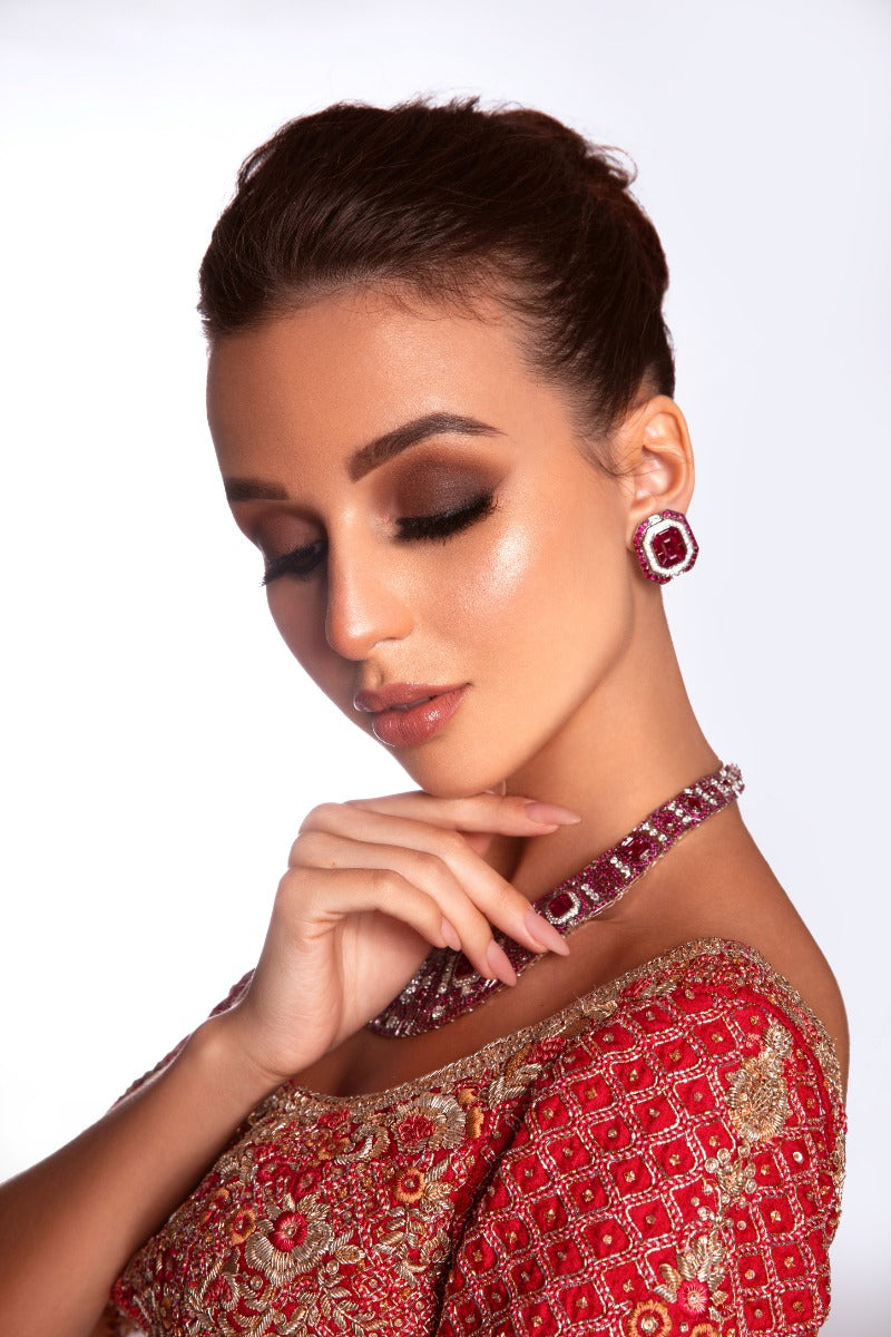 Hexagon Ruby Stud Earrings