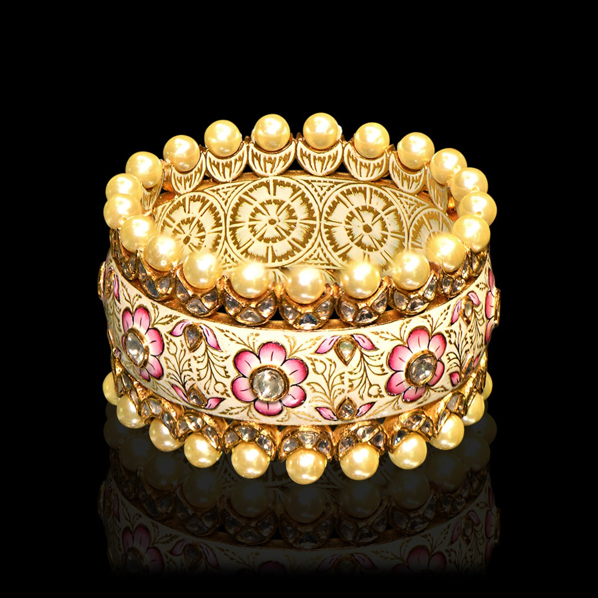 Pearly Blossom Polki Bangle
