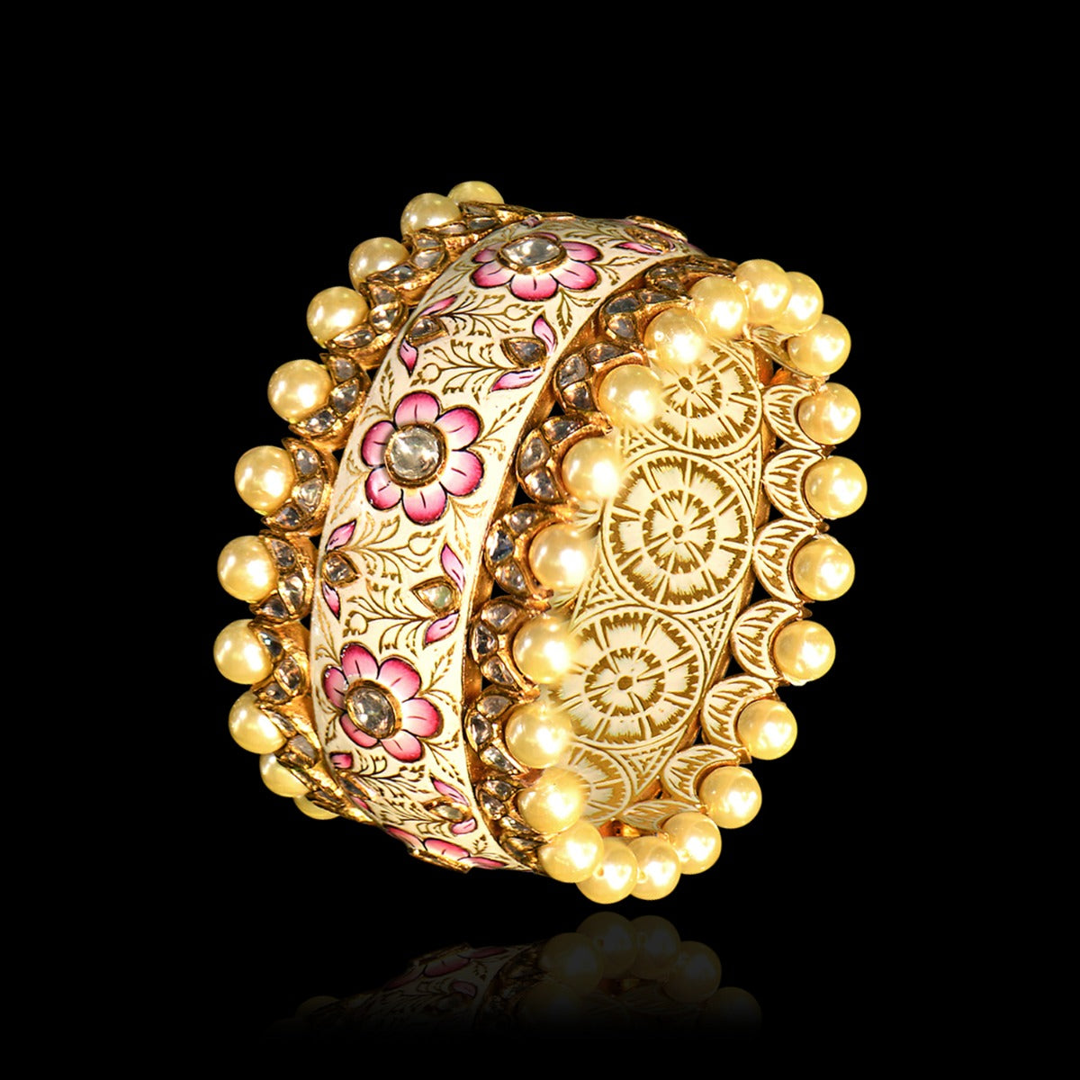 Pearly Blossom Polki Bangle