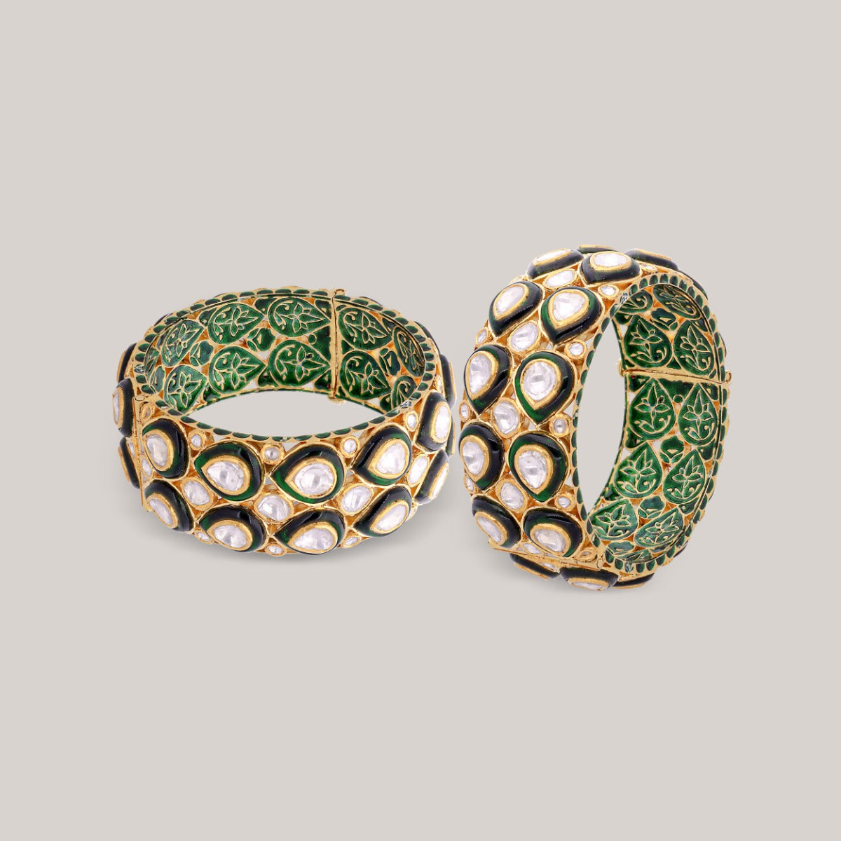 Veridian Spark Polki Bangle Set