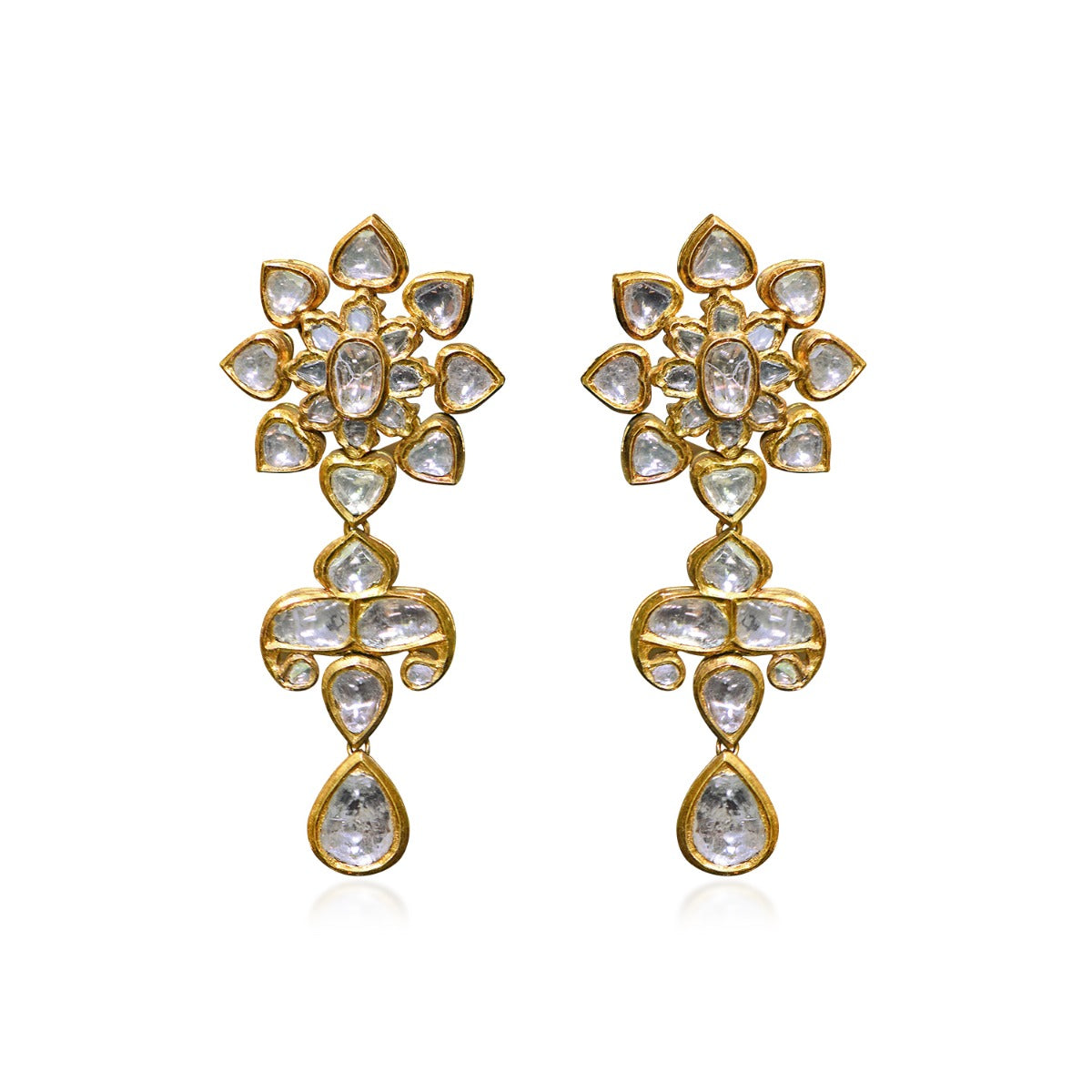 Etched Flower Polki Dangler Earrings