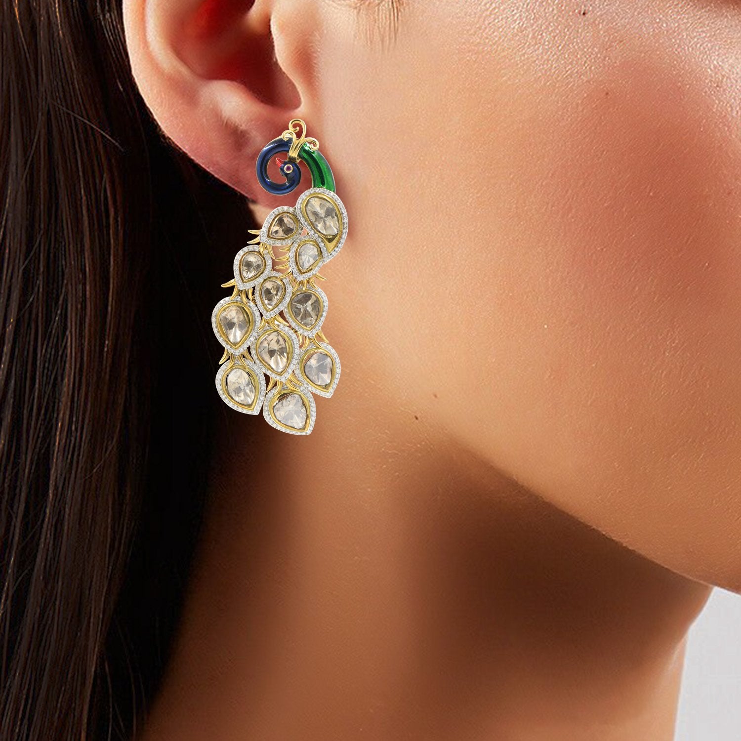 Peacock Pan Polki Earrings