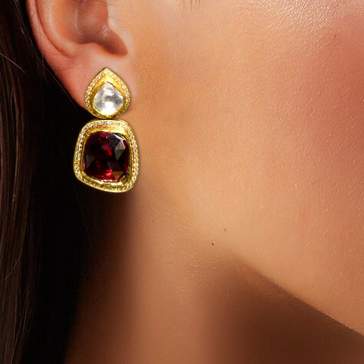 Stone Head Polki Earrings