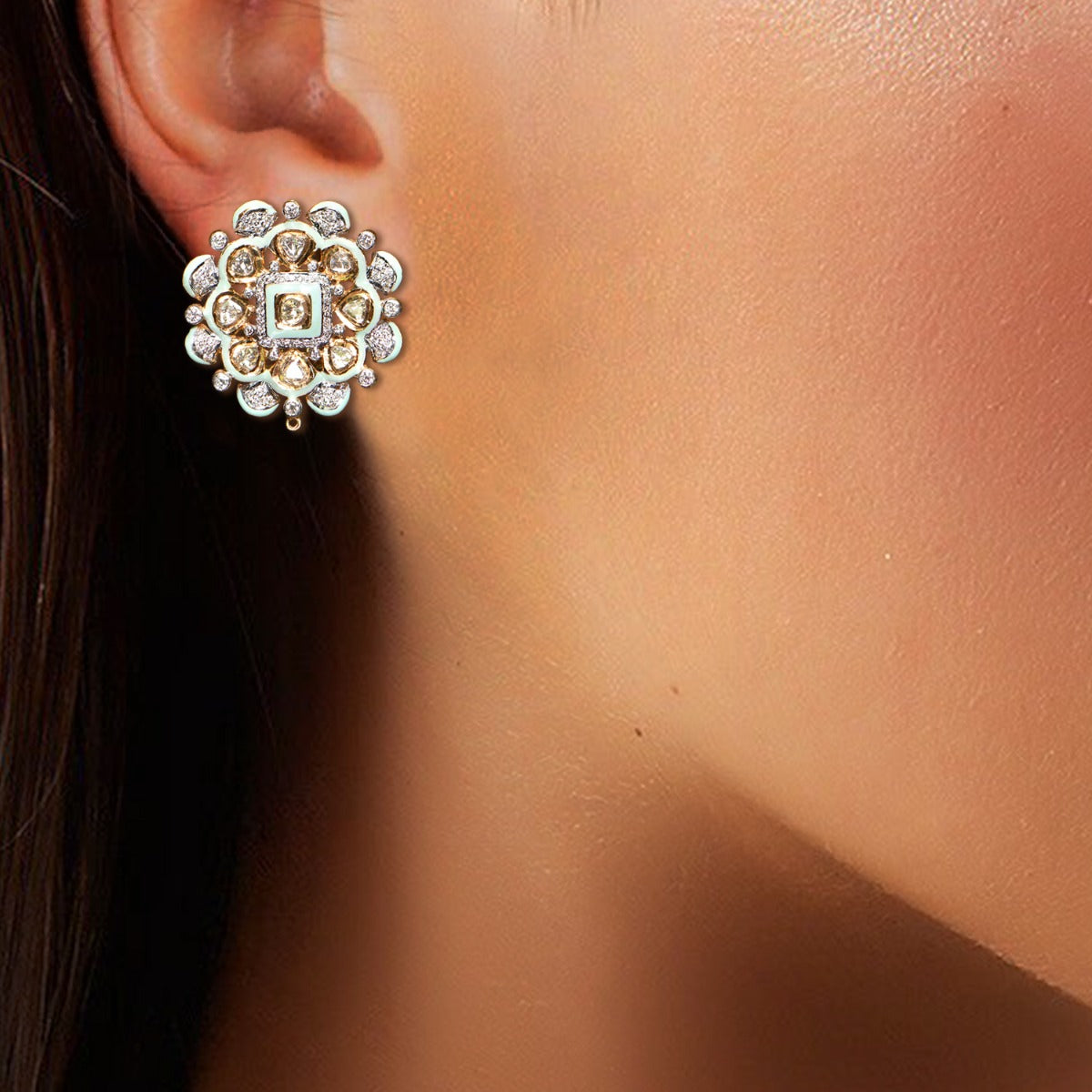 Snow White Stone Polki Earrings