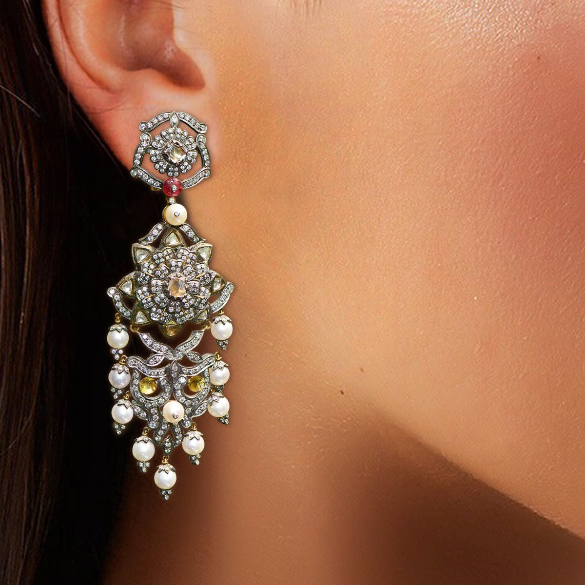 Pointed Rustic Polki Earrings