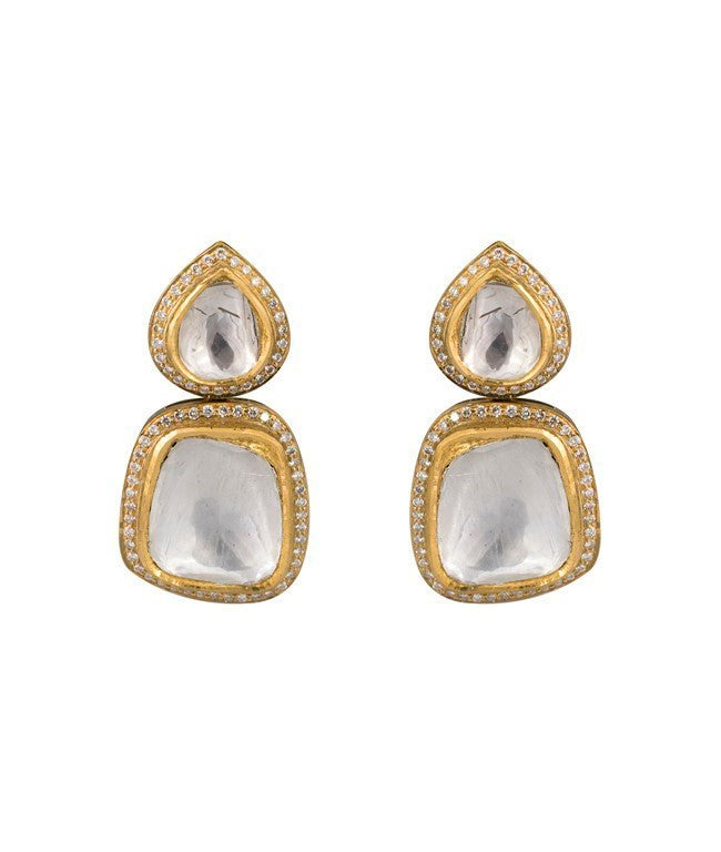 Two Drops White Polki Earrings