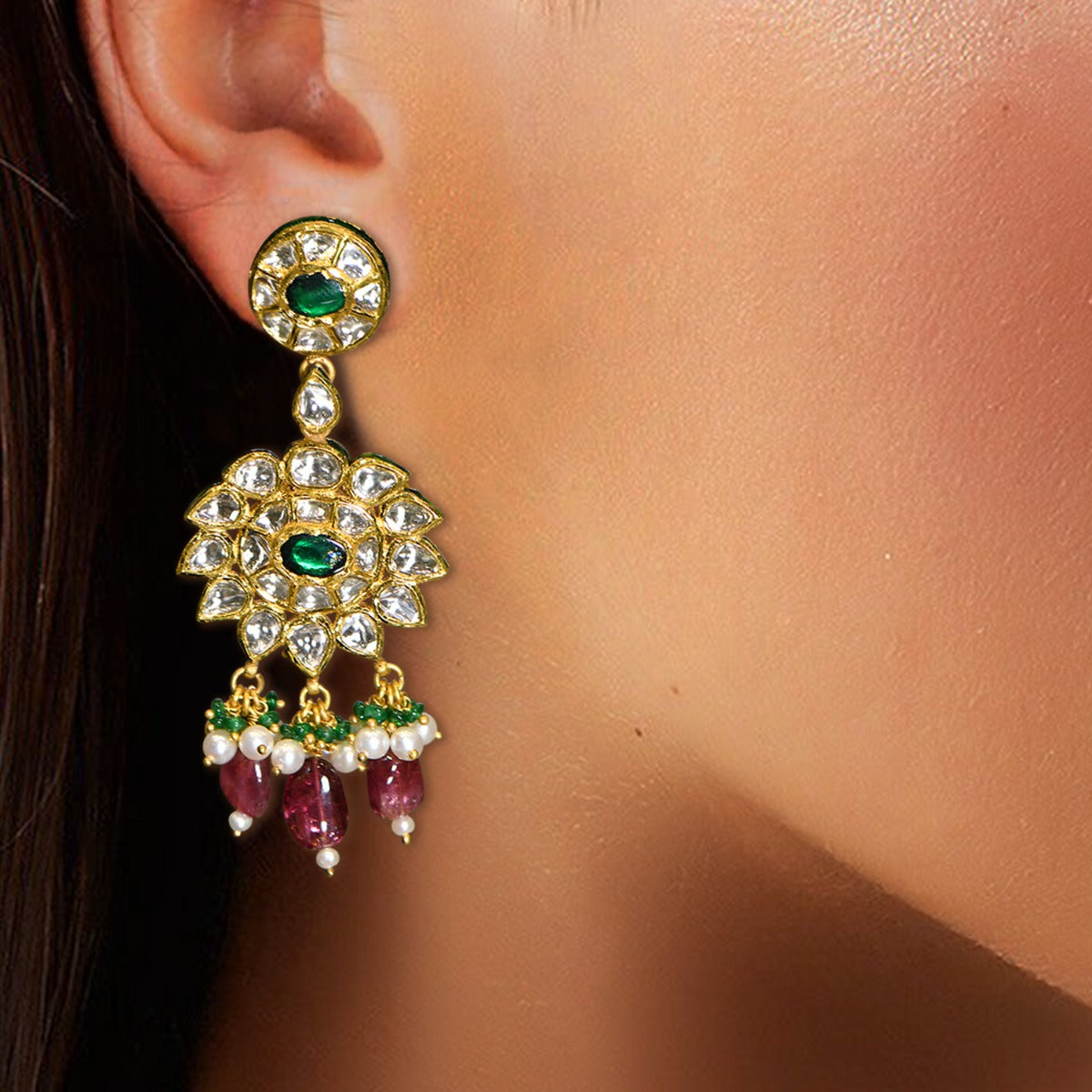 Blooming into Tassels Polki Earrings