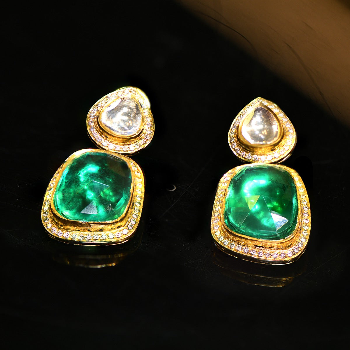 Nature's Green Polki Earrings