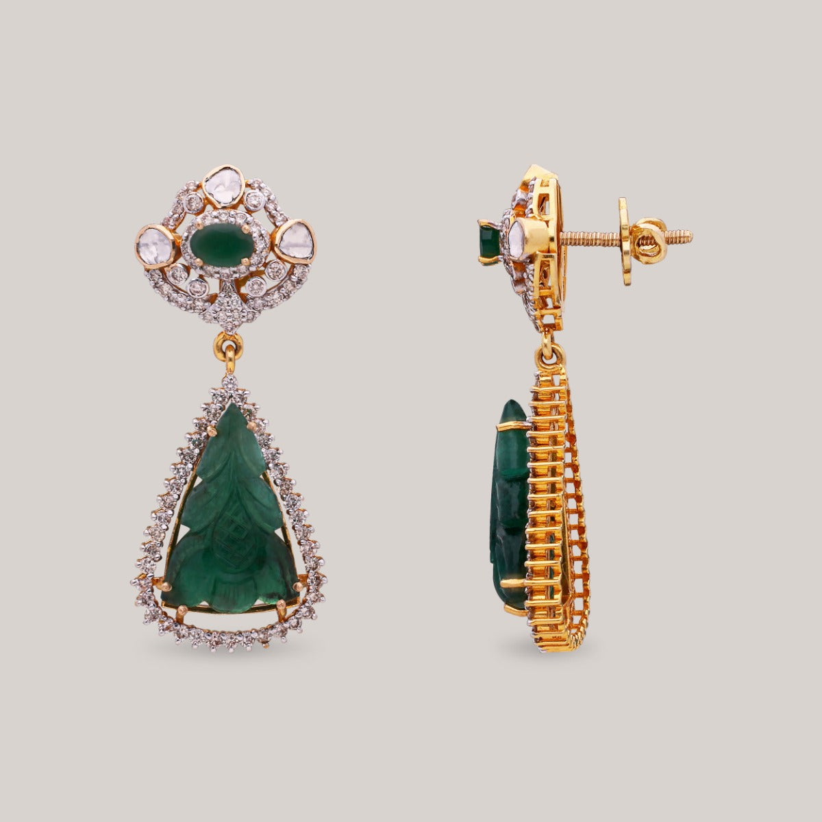 Emerald Tranquility Polki Earrings