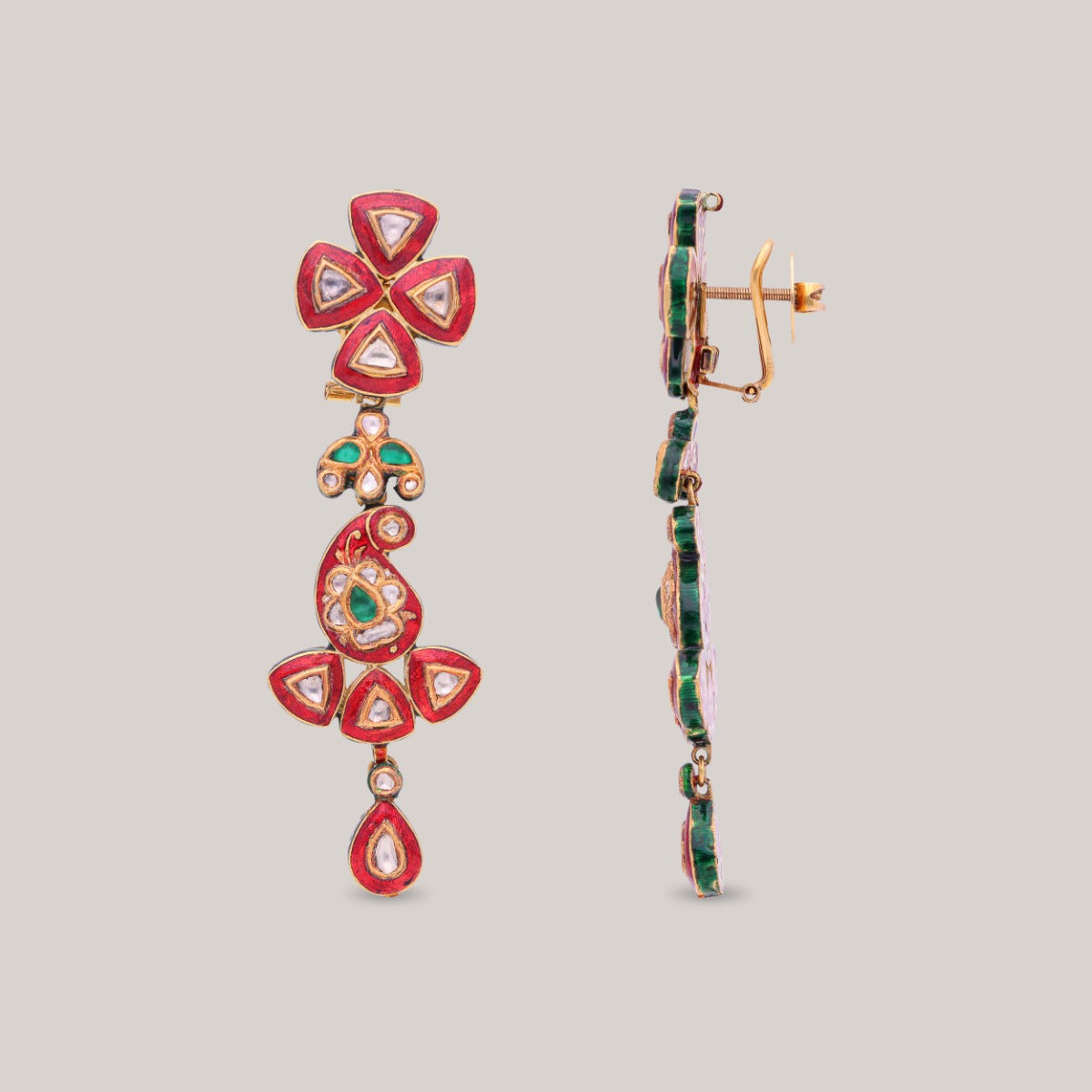 Vermilion Bloom Polki Earrings