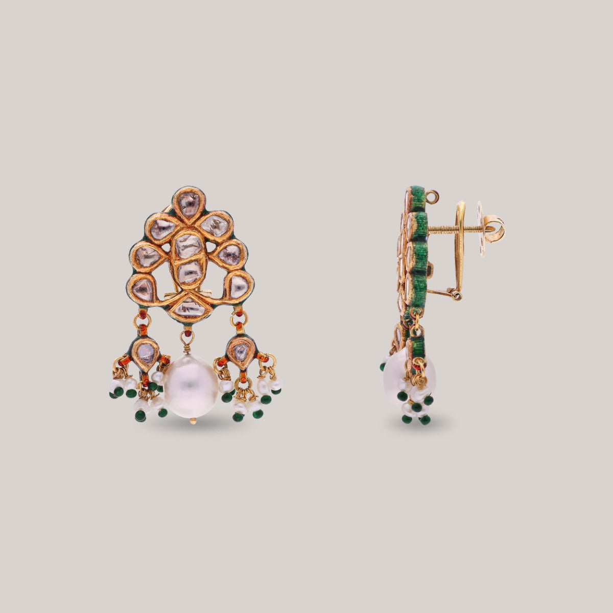 Majestic Pearl Aura Polki Earrings
