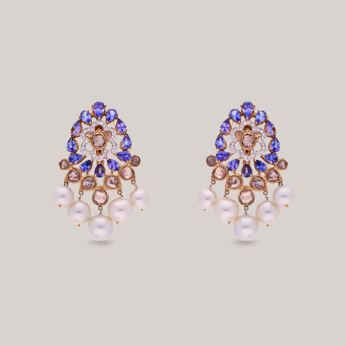 Blue Lagoon Pearl Polki Earrings
