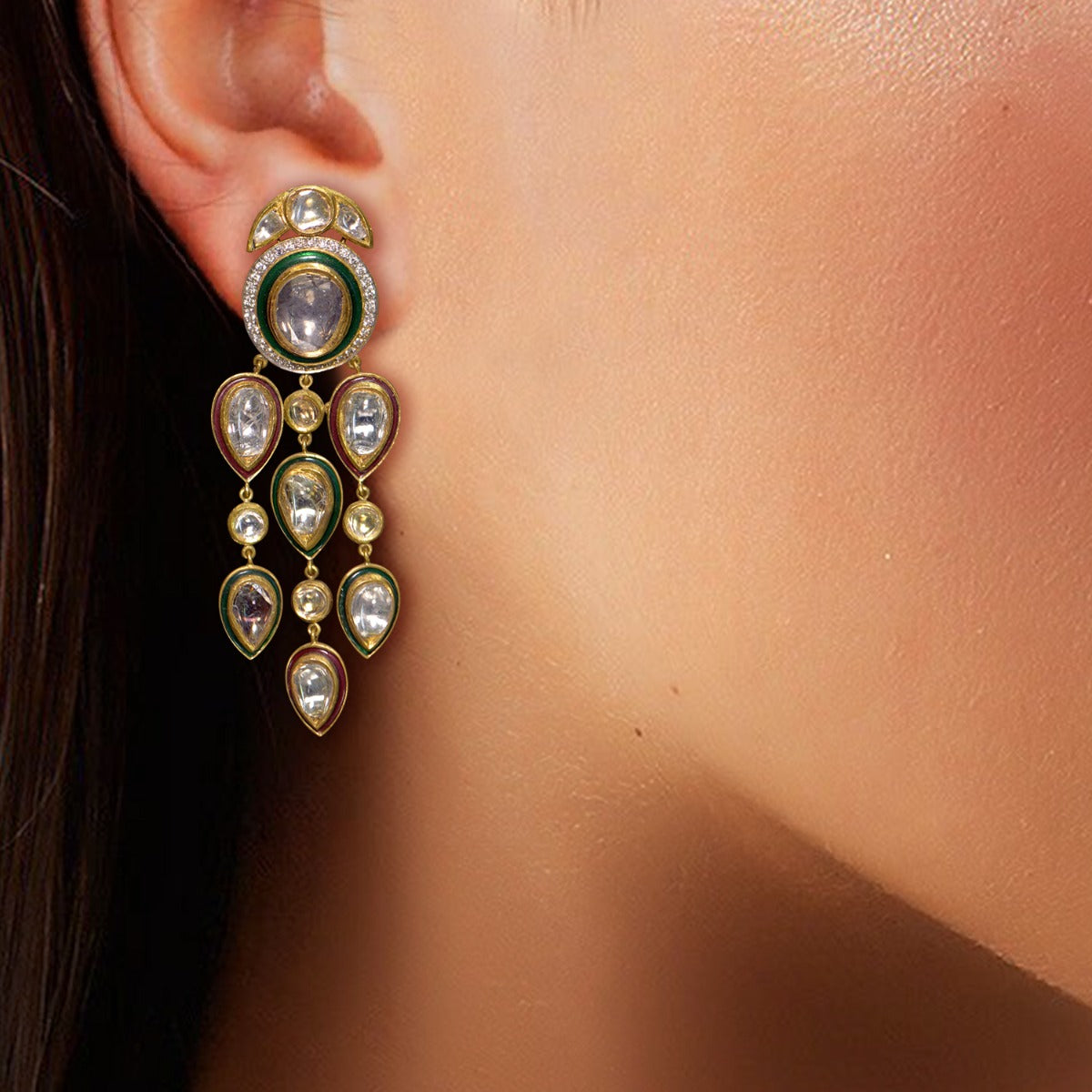 Multi-Coloured Mirror Polki Earrings