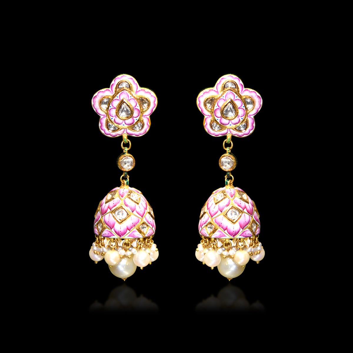 Pink Puff Flower Polki Choker Set