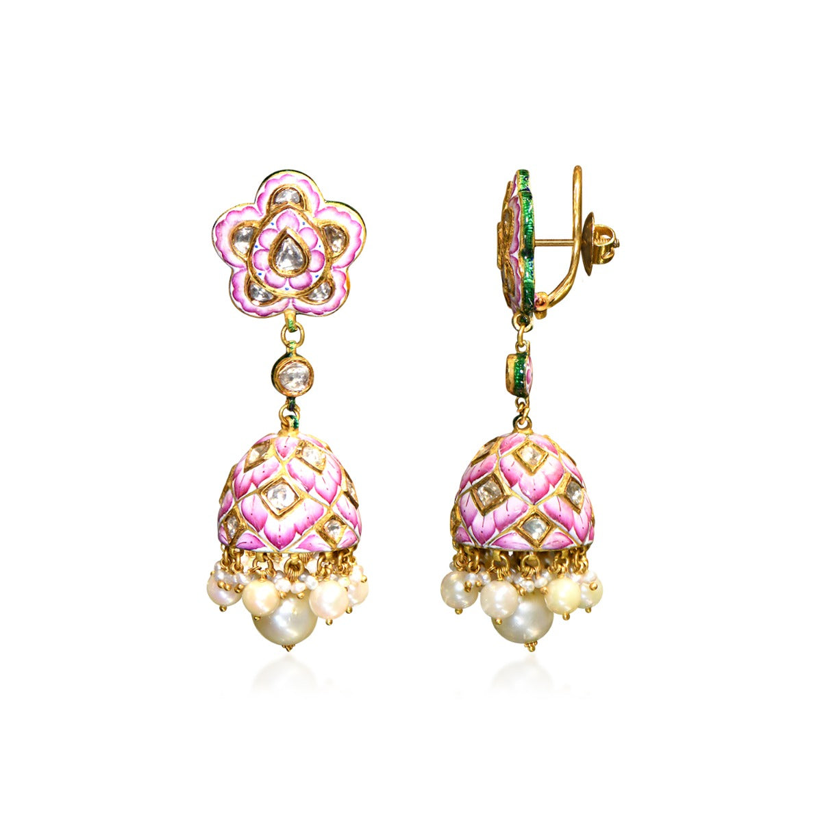 Pink Sunflower Polki Jhumka