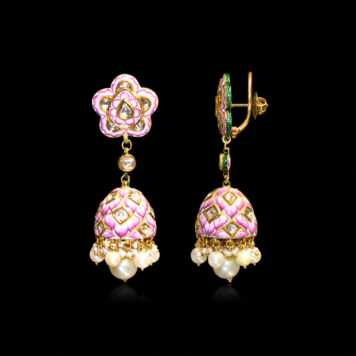 Pink Sunflower Polki Jhumka