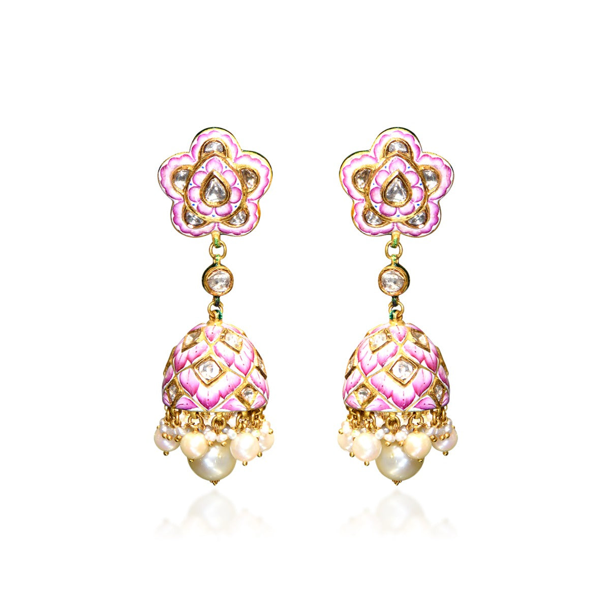 Pink Puff Flower Polki Choker Set