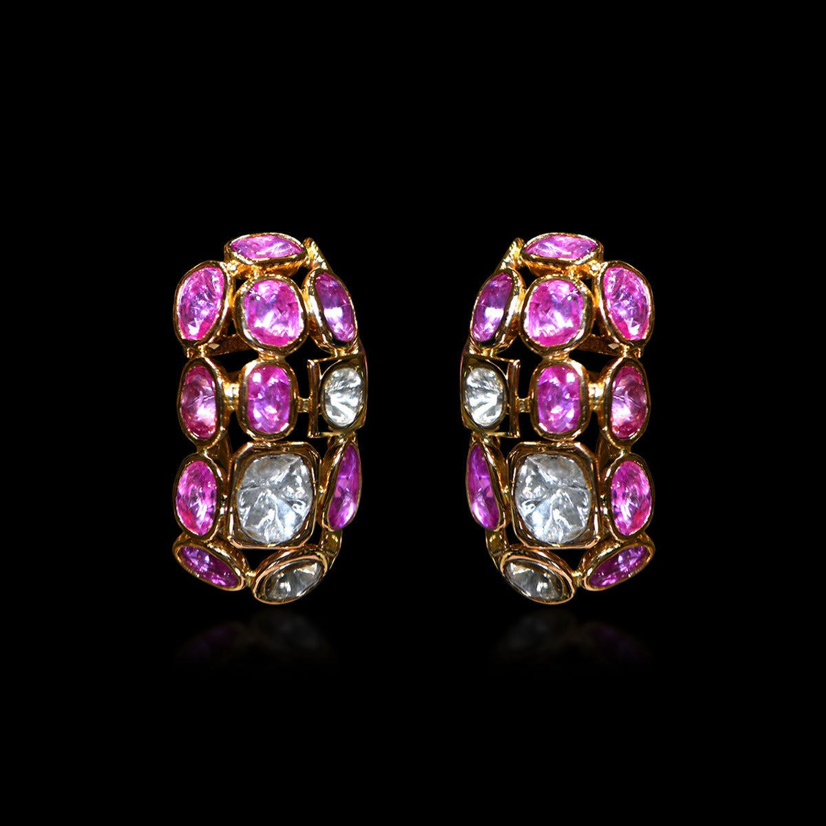 Pink Popper Puff Polki Earrings