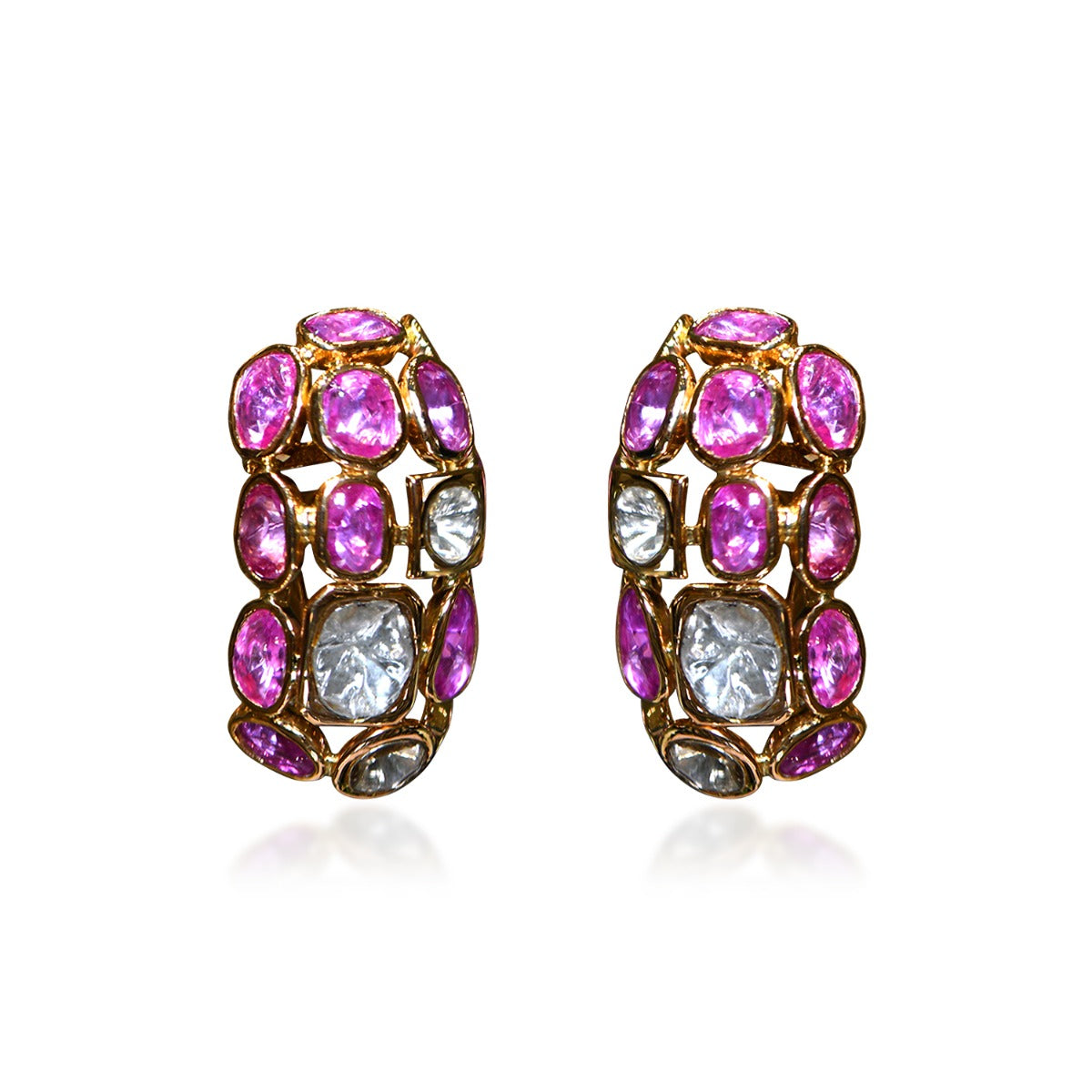 Pink Popper Puff Polki Earrings