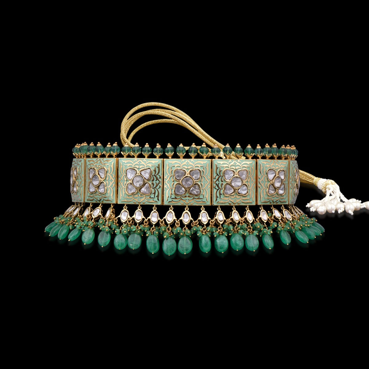 Aqua Green Granule Polki Choker