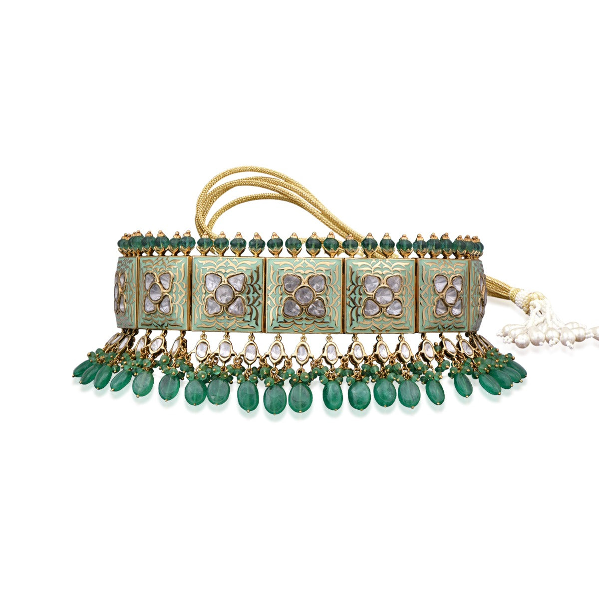 Aqua Green Granule Polki Choker