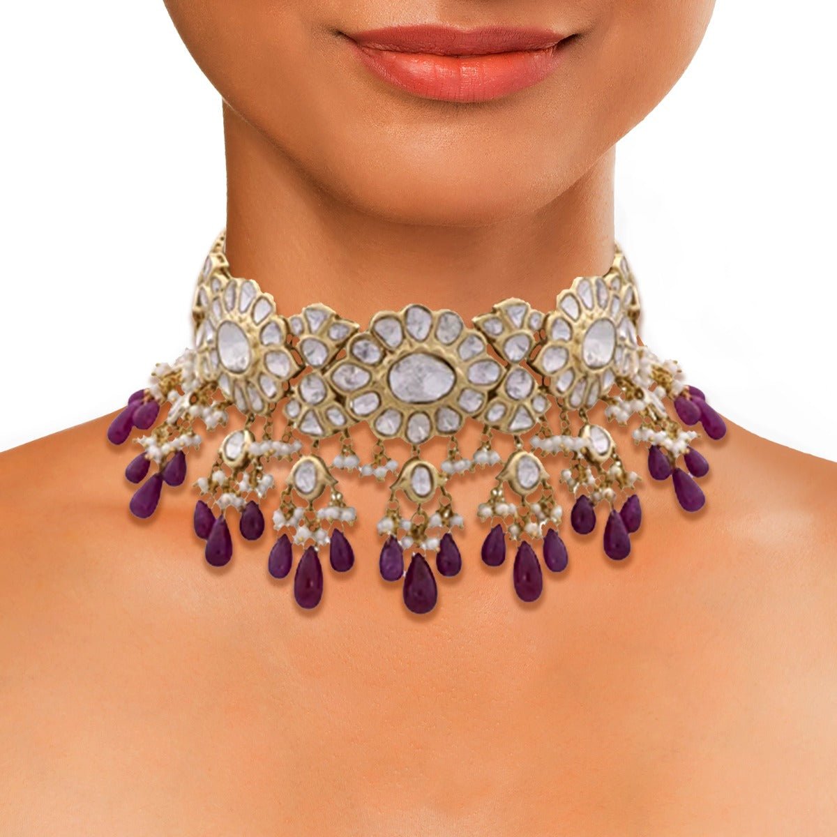 Pink Primmed Polki Choker