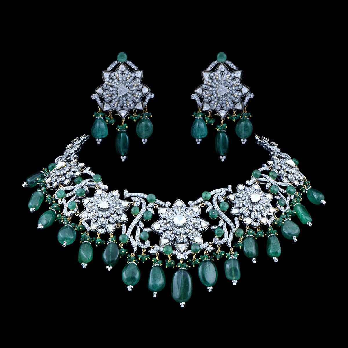 Floral Band Stone Polki Necklace Set