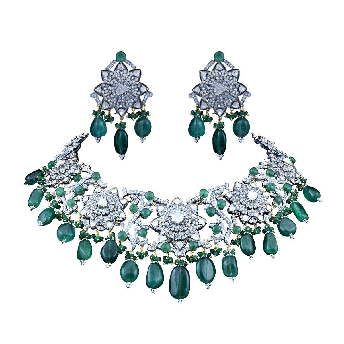 Floral Band Stone Polki Necklace Set