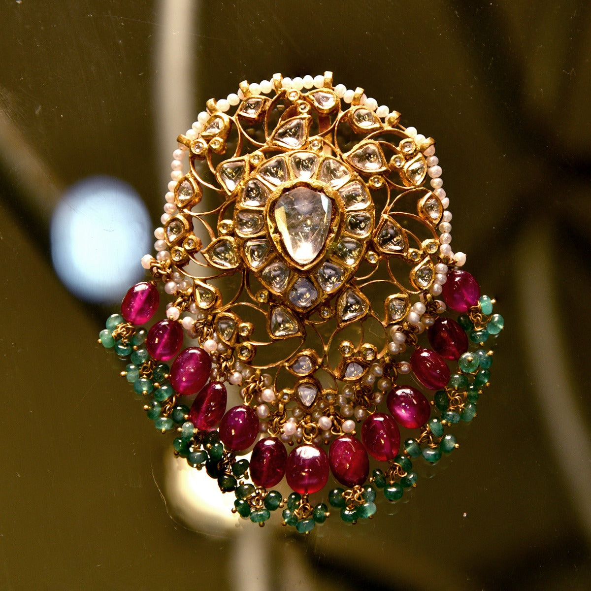 Inverted Crescent Polki Pendant