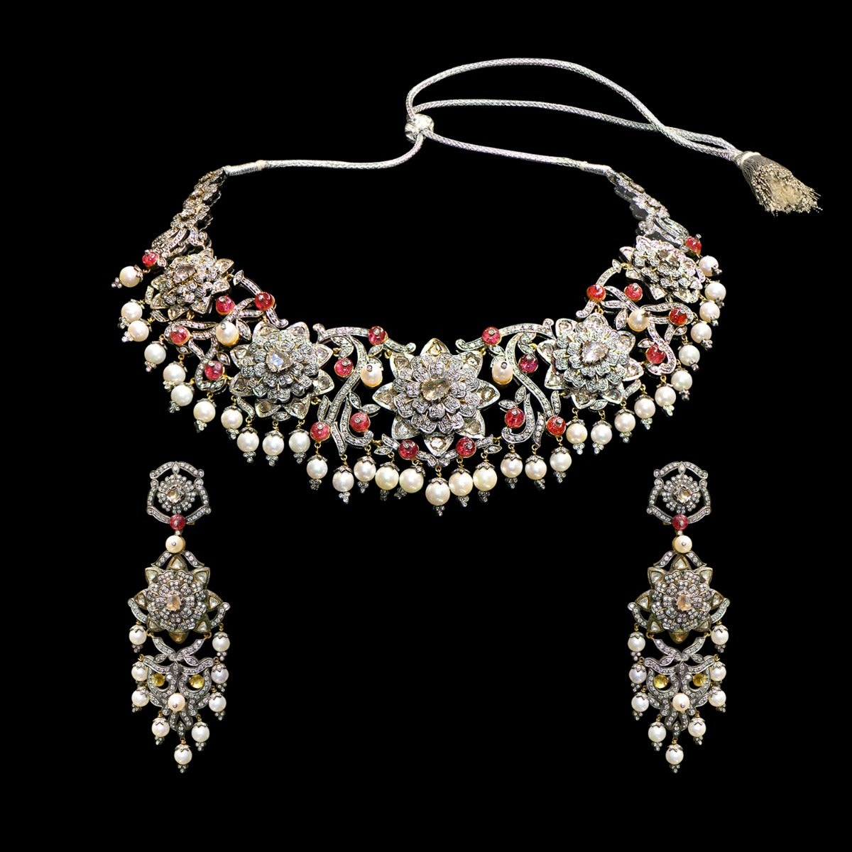Ornate Bloom Polki Necklace Set
