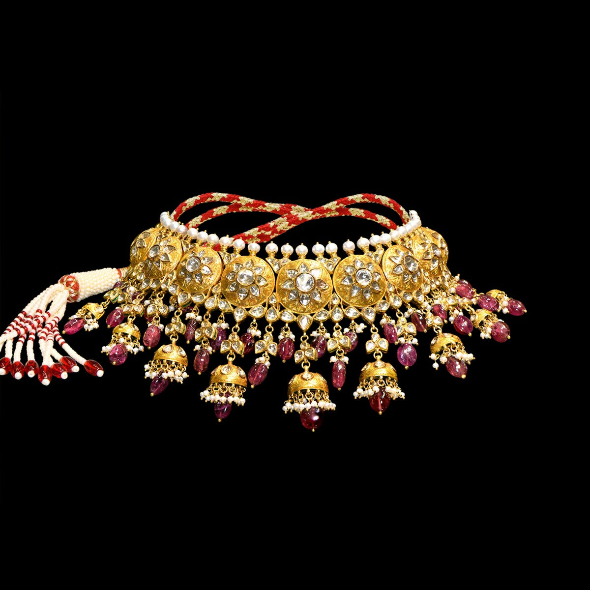 Pink Bling Polki Choker Set