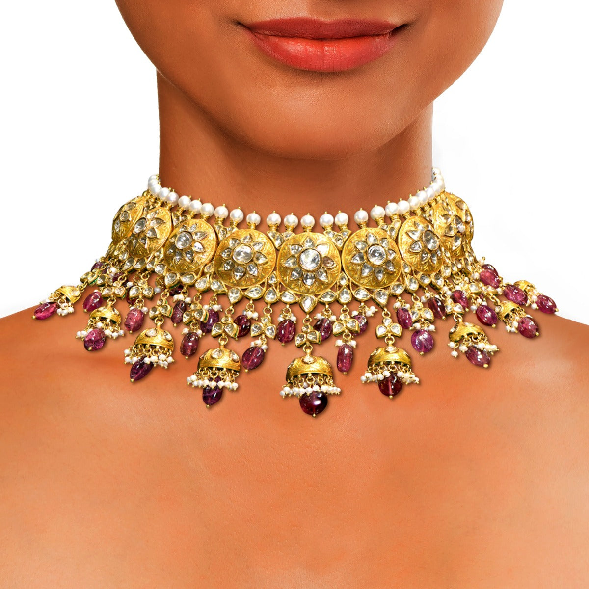 Pink Bling Polki Choker Set
