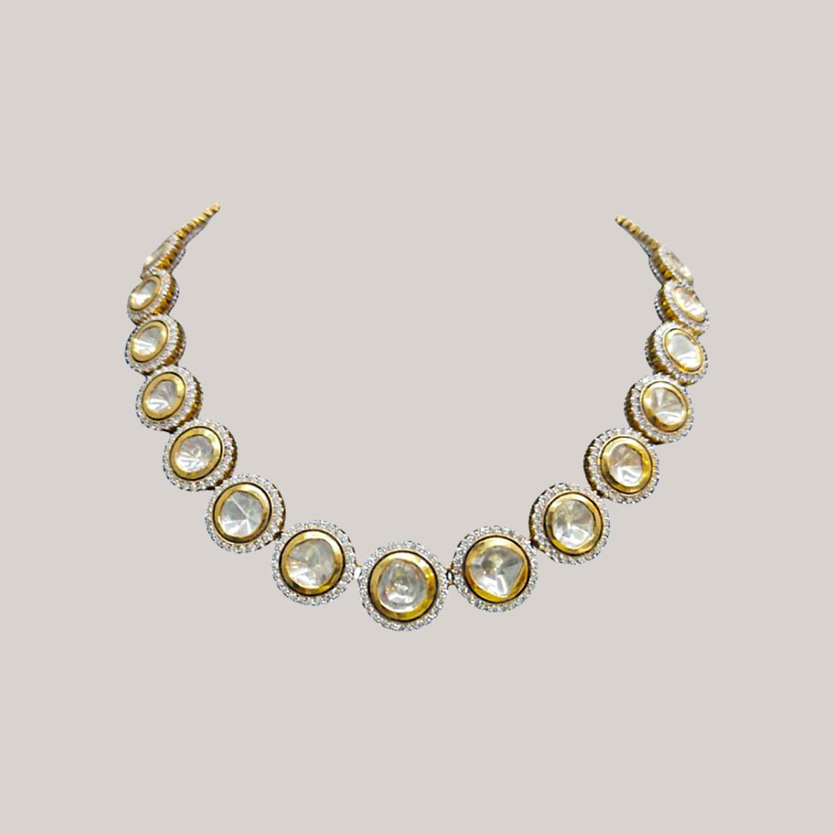 Victorian Art-Deco Style Tennis Polki Necklace