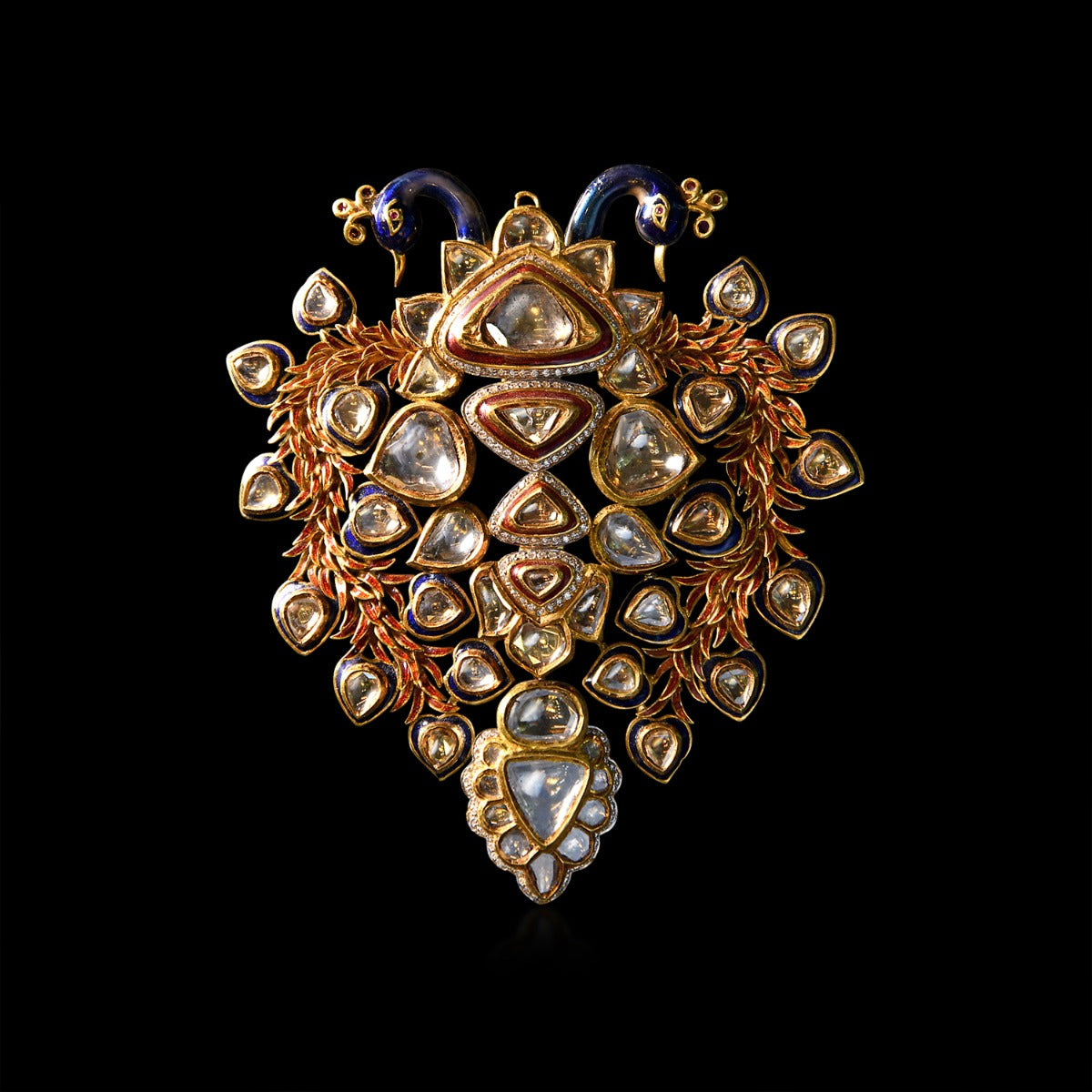Peacock Heads Polki Pendant