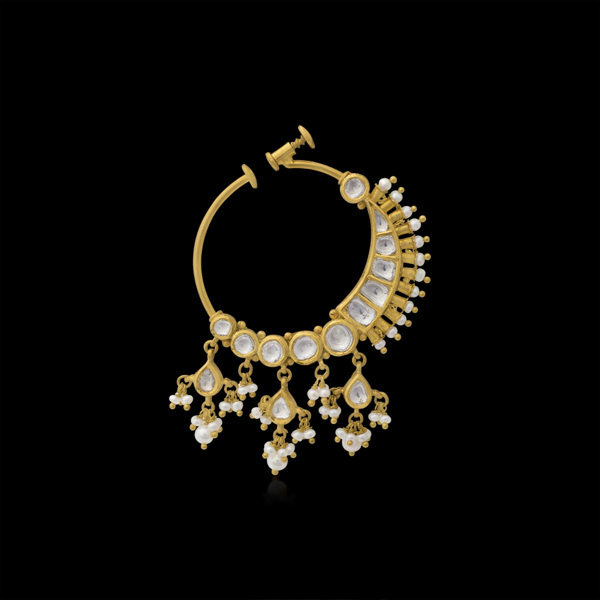 Rounded Space Polki Nose Pin