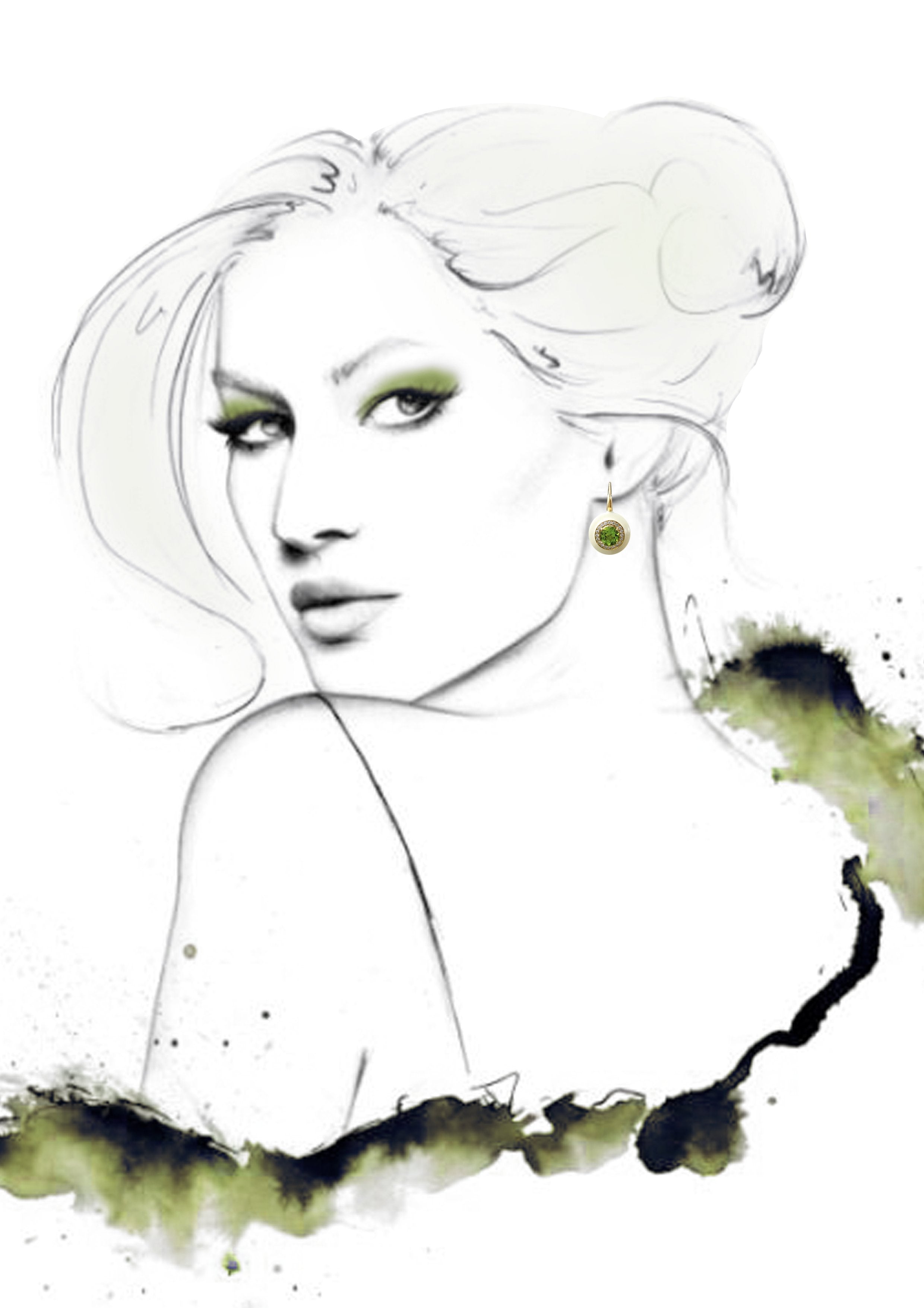 Peridot Green Ceramic Diamond Earrings