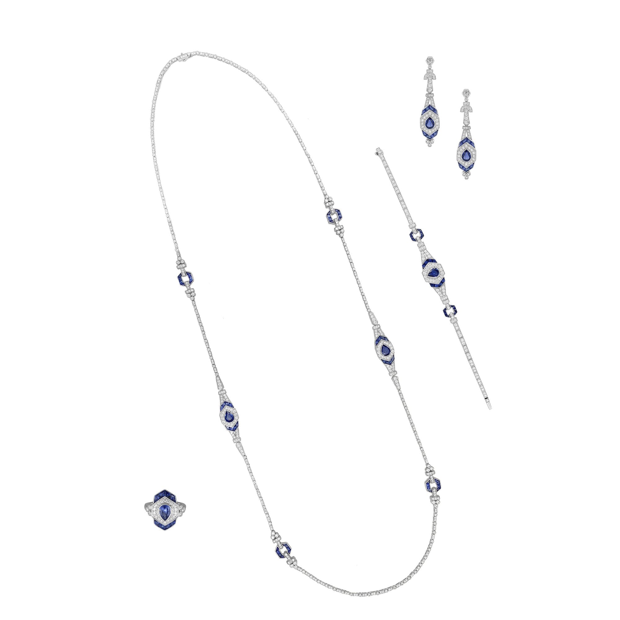 Blue Sapphire Slim Diamond Necklace Set