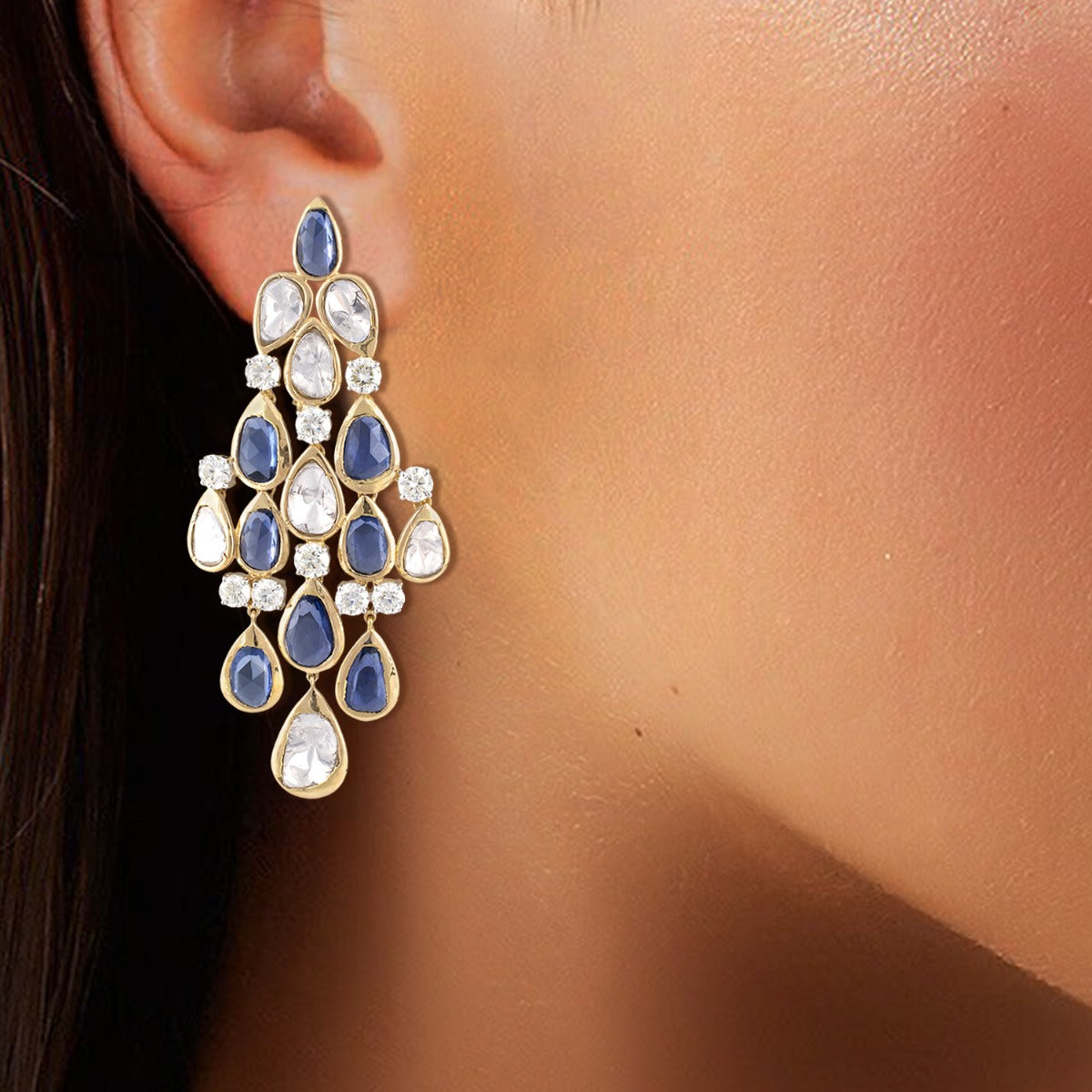 Blue Sapphire Polki Earrings