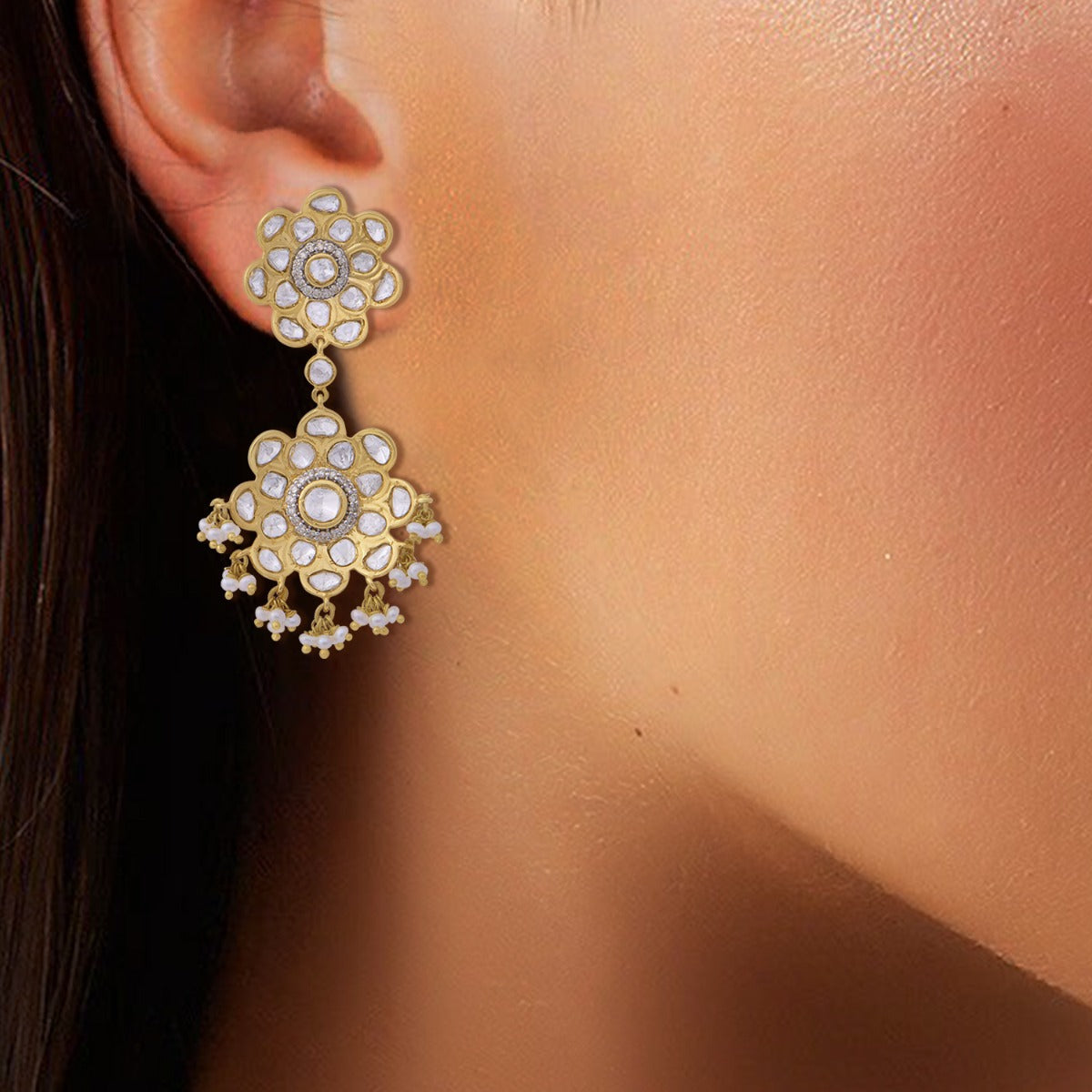 Snow Slide Polki Earrings