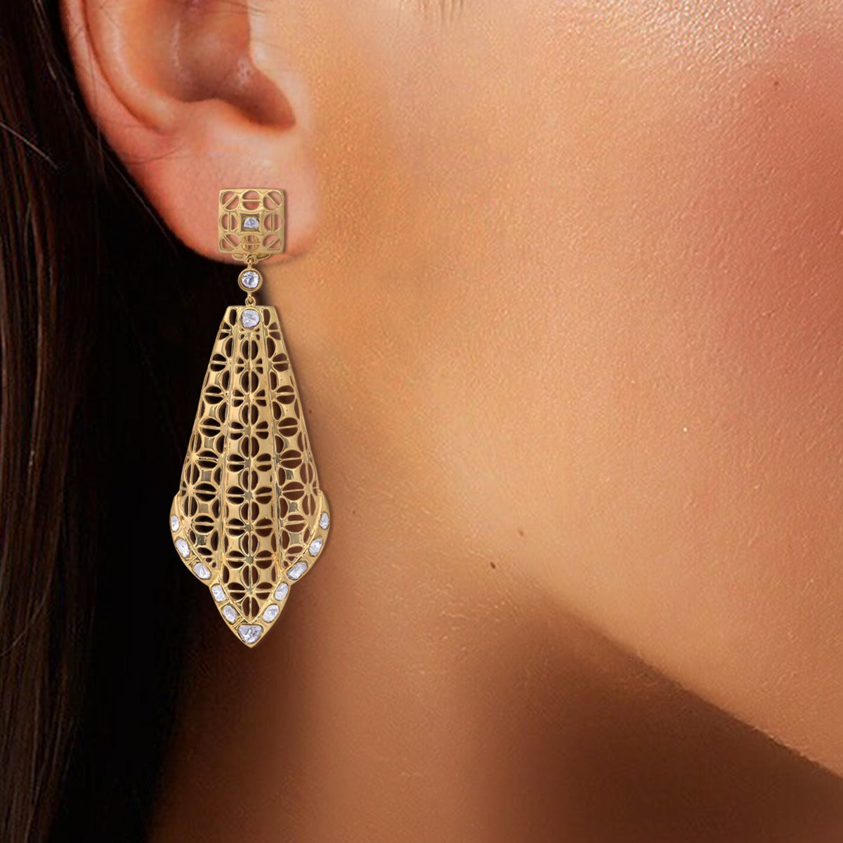 Net Drop Polki Earrings