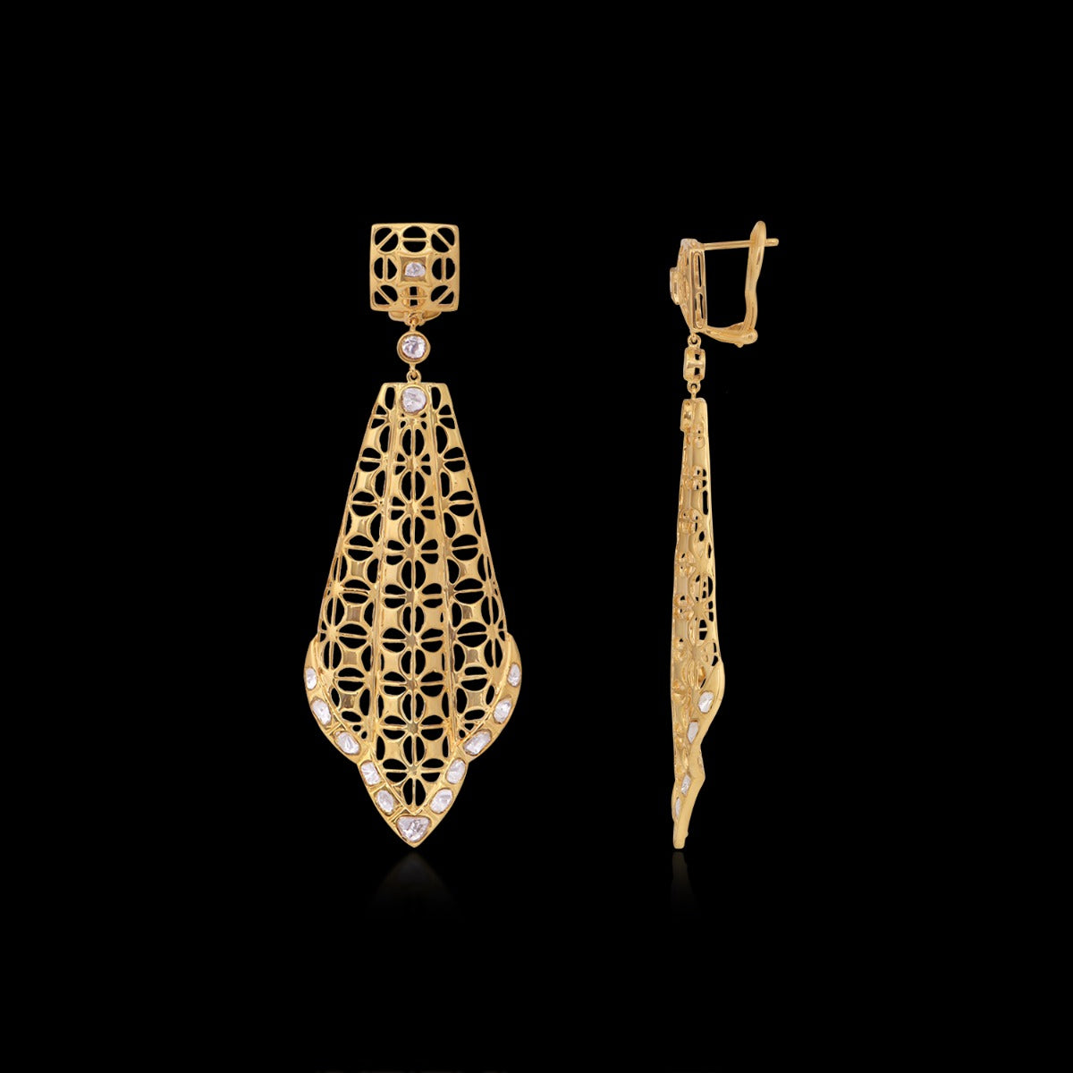 Net Drop Polki Earrings