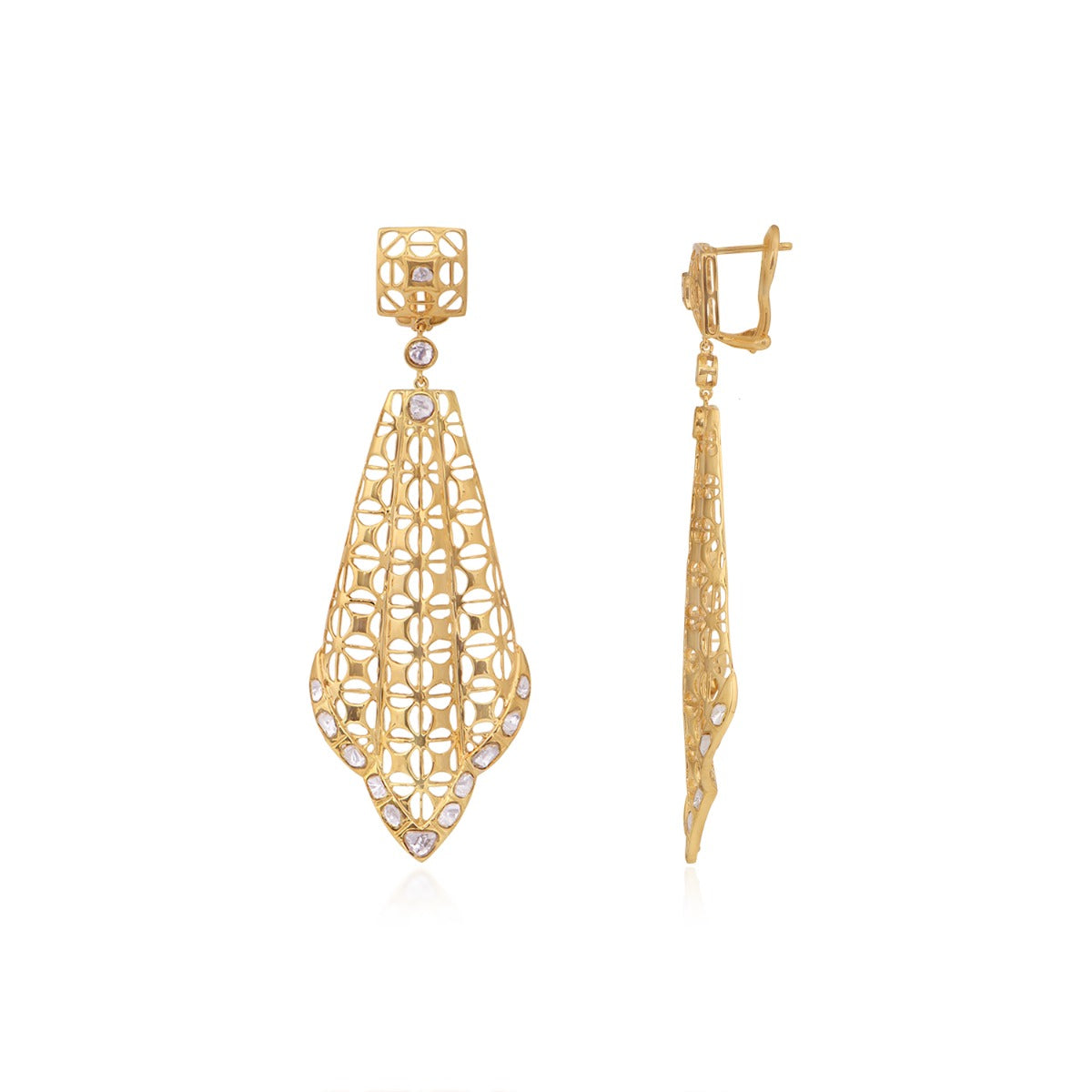 Net Drop Polki Earrings