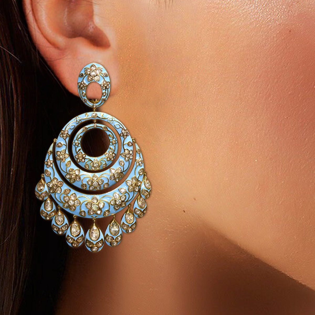 Blue Space Polki Chandbali