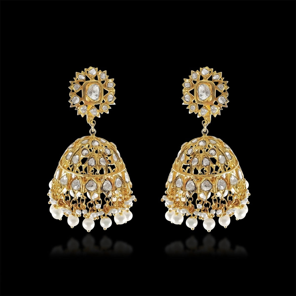 Golden Grey Droplet Polki Jhumka